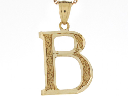 real yellow gold letter B diamond cut unique design charm Pendant (JL# P4573)