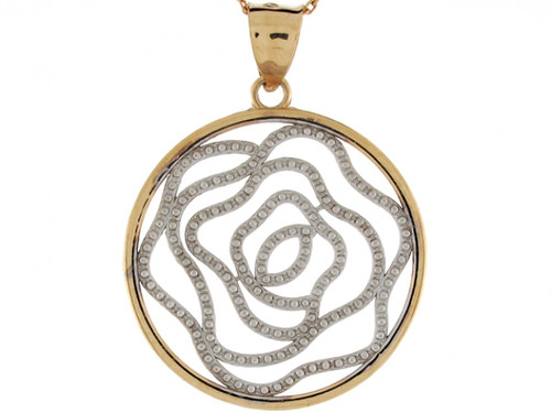 Two Toned Real Gold Filigree Floral Design Womens Pendant (JL# P4272)