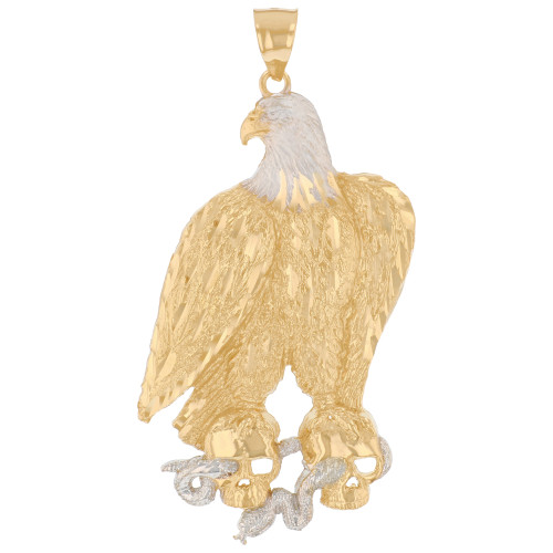 Two Tone Real Gold Eagle Skull Snake Diamond Cut Big Charm Pendant (JL# P4182)