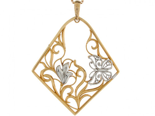 two tone gold butterfly flower flora & fauna collection Pendant (JL# P4167)