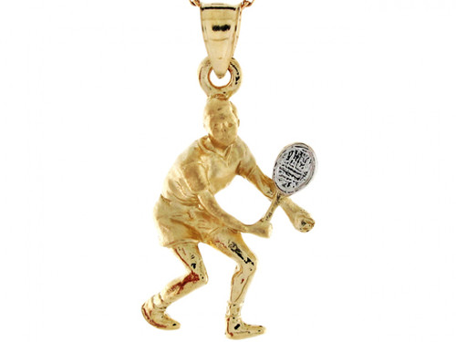 Two Toned Real Gold Tennis Player Sports Charm Pendant (JL# P3975)