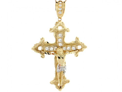 2 Toned Real Gold Cross Jesus Crucifix Big Charm Pendant (JL# P3967)