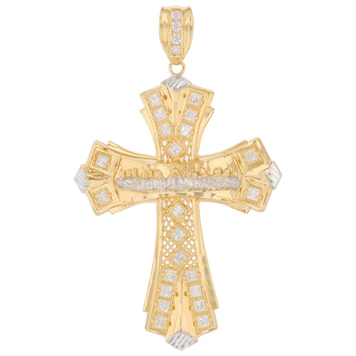 Large Last Supper CZ Accented Diamond Cut Cross Pendant (SKU# P3959)