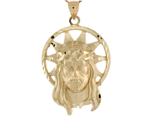 Real Gold Diamond Cut Jesus Head Religious Charm Pendant (JL# P3732)