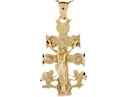 Gold 3.1cm Caravaca Jesus Angel Crucifix Religious Charm Pendant (JL# P3698)