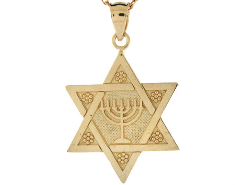 Real Gold Star of David Menorah Religious Charm Pendant (JL# P3683)