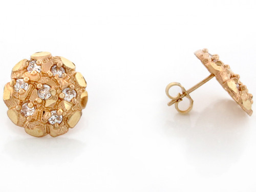 Soild 1.5cm Nugget with Round Cut CZ Pin Earrings (JL# E3465)