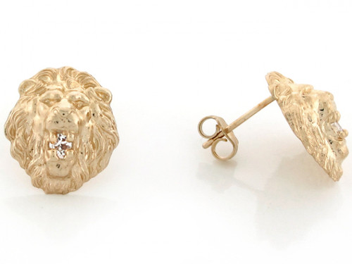 1.2cm Lion Head with Open Mouth Earrings (JL# E3457) - Jewelry