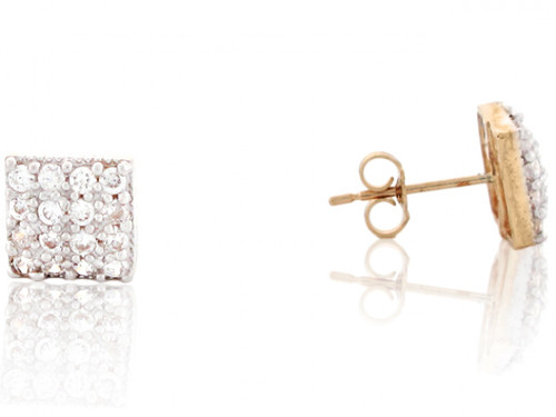 Real Solid Gold Cluster CZ Square Stud Post Earring (JL# E3160)