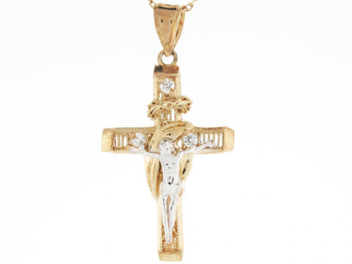 2 tone gold shroud cross crucifix Jesus Religious catholic cz charm pendant (JL# P3083)