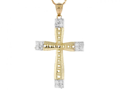 Gold CZ Diamond Cut Religious Cross Pendant Charm (JL# P2499)