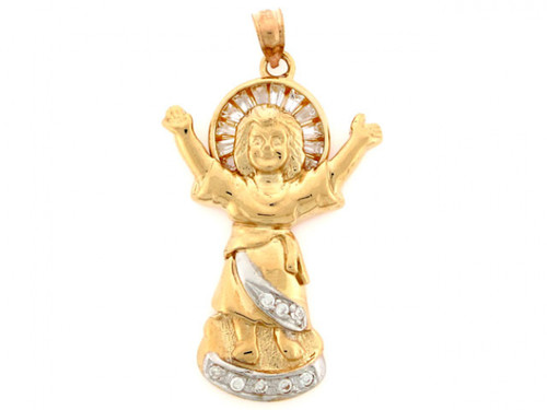 Gold Divino Nino Jesus CZ Religious Pendant Charm (JL# P2394)