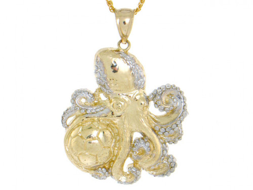 Gold Soccer Futbol Lucky Oracle Octopus Pendant (JL# P2132)