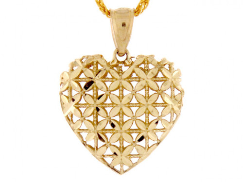 Gold Two-Tone Diamond Cut Puffed Heart Pendant (JL# P1998)
