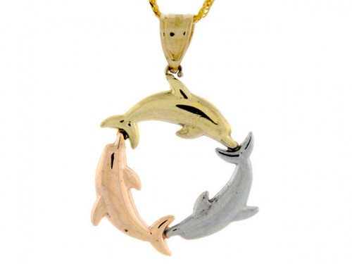 Gold Trinity Dolphin Circle of Life Charm Pendant (JL# P1997)