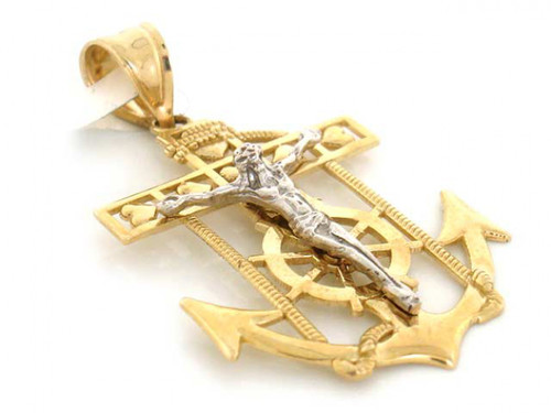 Two-Tone Gold Jesus Crucifix Cross Anchor Charm (JL# P1816)
