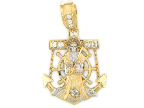 GOLD LARGE CZ MARINER ANCHOR SKELETON CHARM PENDANT (JL# P1784)