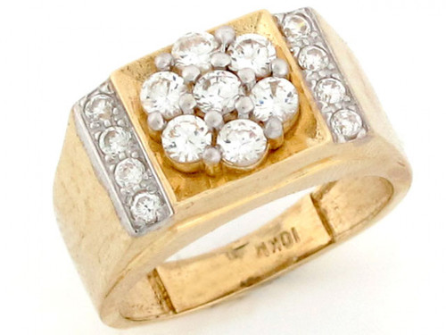 Gold Cluster Cocktail CZ High Polish Unisex Ring (JL# R2540)