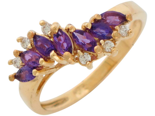 Gold Genuine and Diamond Ladies Elegant Wave Design Ring (JL# R10877)