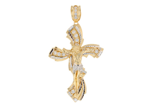 Head-Turning Modern Curved Religious Diamond Cut Crucifix Huge Pendant (JL# P11656)