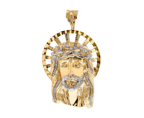 Large Diamond Cut Crowned Jesus Religious Heavy Pendant (JL# P11581)