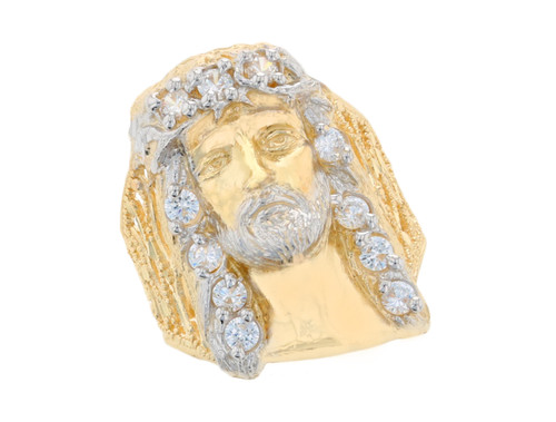 Impressive Diamond Cut Jesus Head with Accents Mens Heavy Ring (JL# R11684)