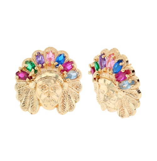 American Native American Indian Multicolor CZ Accented Earrings (SKU# E11688)