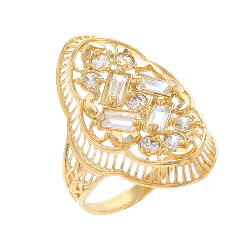 Unique Diamond Cut Baguette and Round White CZ Accented Ladies Wide Ring (JL# R12207)