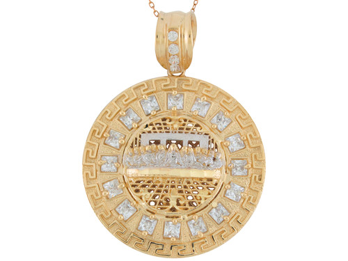 Two-Tone Accented Diamond Cut Last Supper Greek Key Pendant (JL# P11146)