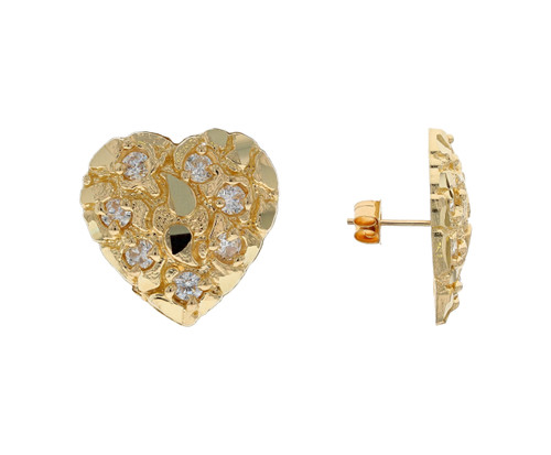 Magnificent Diamond Cut Heart Shape Nugget Design CZ Accented Earrings (JL# E12196)