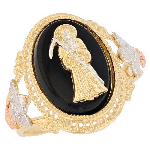 Grim Reaper Santa Muerte and Angel Ladies Split Shank Ring (JL# R12185)