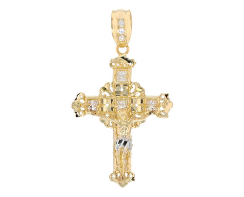 Stunning CZ Accented Diamond Cut Filigree Cross Pendant (JL# P12062)