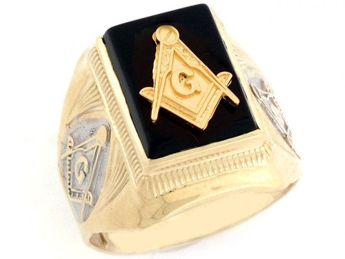 Gold Two-Tone Masonic Mens Ring (JL# R1957)