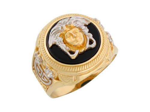 Two Tone Gold White CZ Face of Medusa Mens Ring (JL# R8348)