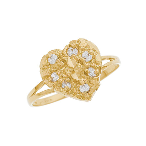 JackAni Small Nugget Heart Design Diamond Cut Accented Ring (JL# R12195)