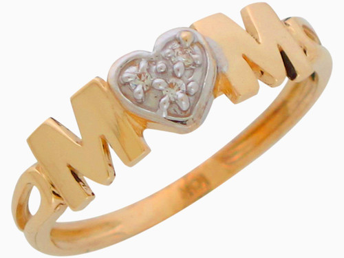 Two-Tone Gold Lovely Real Diamond Accented Mom and Heart Split Shank Ring (SKU# R11119)