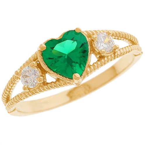 10k Yellow Gold Rope Design Heart White CZ Womens Anniversary Ring (SKU# R12668)