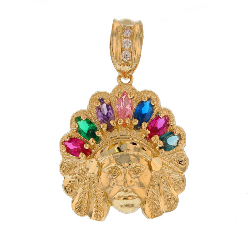 emgeedi Multi-Color Stones Mens Native American Chief Pendant (SKU# P11569)
