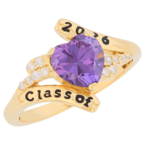 Birthstone Bypass Heart Design 2026 Graduation Ring (SKU# R13879)