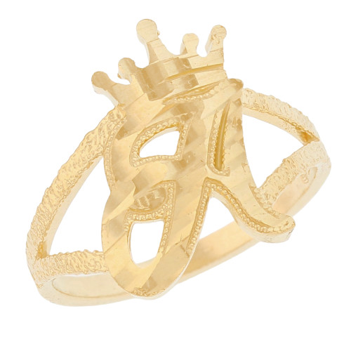 Initital with Crown Diamond Cut Ring (SKU# R13636)