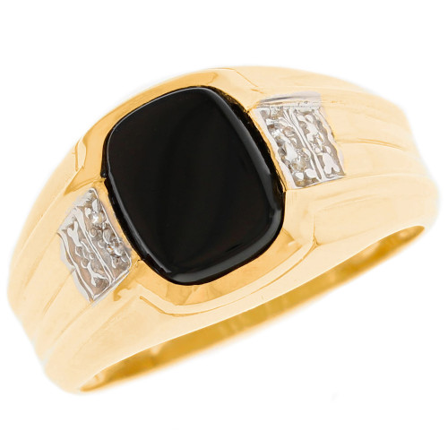 10k Two Tone Gold Black Onyx Mens Diamond Ring (SKU# R13187)