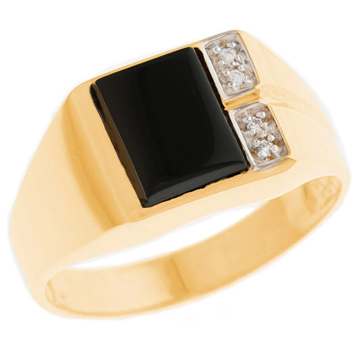 14k Two Tone Gold Black Onyx Mens Diamond Ring (SKU# R13183)