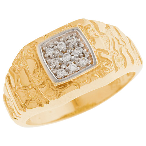 14k Two Tone Gold Diamond Mens Cluster Nugget Ring (SKU# R13170)