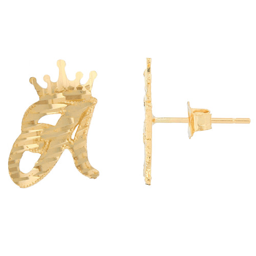 Regal Crown Design Diamond Cut Accent Initial Letter Earrings (SKU# E13636)