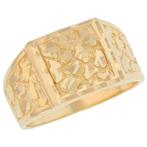 14k Yellow Gold Small Square Mens Diamond Cut Nugget Ring (SKU# R13870)