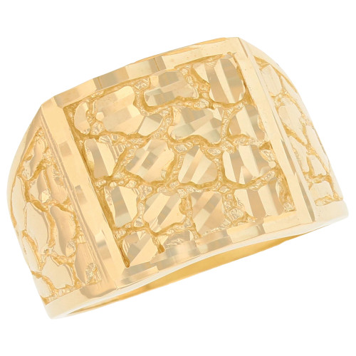 10k Yellow Gold Medium Square Mens Diamond Cut Nugget Ring (SKU# R13869)
