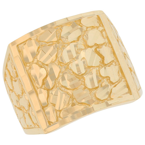10k Yellow Gold Large Square Mens Diamond Cut Nugget Ring (SKU# R13868)