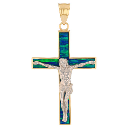 Simulated Opal Large Jesus Crucifix Cross Charm (SKU# P1818)
