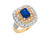 Two Tone Gold Simulated Blue Sapphire White CZ Bold Ladies Ring (JL# R7858)