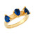 Three-stone Pear Cut Simulated Blue Sapphire Modern Ladies Ring (JL# R7676)